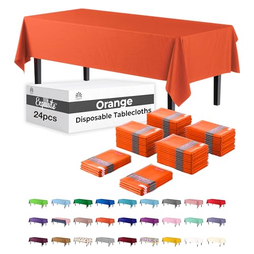 Image of Party Solids Orange Rectangular Plastic Tablecloth - 54x108 Inch, Pack of 24