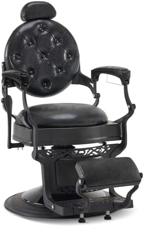 BarberPub Silla de peluquería/barbero con reposacabezas, reclinable y regulable en altura 360º (2940 Negro)
