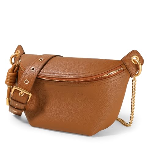 ITAMOOD Genuine Leather Waist Packs for Women, Fashion Fanny Pack Belt Bag, Luxury Designer Trendy Crossbody Bag, Festival Bum Bags for Sports Traveling Running With Chain Straps (Brown)