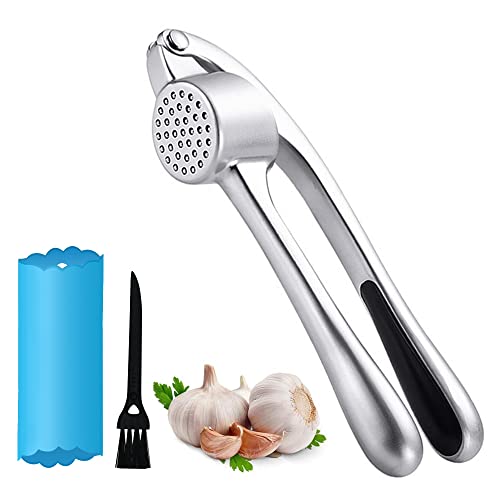 Presse à ail - Concasseur à ail en Trongle avec éplucheur facile, épais et durable en alliage de zinc résistant et poignées faciles à presser pour la maison, la cuisine et la maison Cover