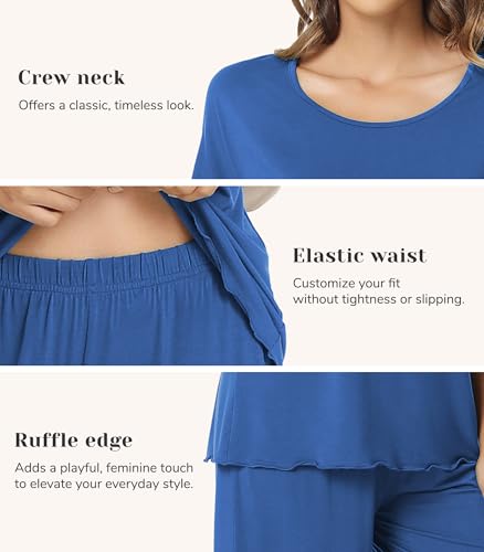 Image of NACHILA Women's Bamboo Viscose Pajama Sets Summer Cooling Short Sleeve Capri Soft Pjs Night Sweats Moisture Wicking Sleepwear