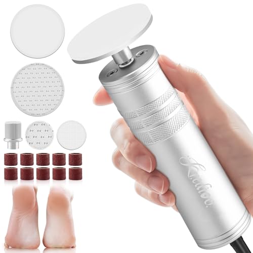 Kredioo Lima Eléctrica Para Pies con 5 Brocas de Cristal de Nanotecnología, Torno Manicura Pedicura Profesional, Drill Uñas, Pulir Callos y Piel Muerta, Lima Pies Durezas, con 5 Rodillos de Recambio