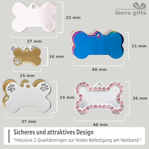 Ibera gifts - Hundemarke Mit Gravur - Personalisierte Hundemarke Für Mittelgroße Bis Große Hunde - Edelstahl 37 x 24 mm - Hundeanhänger Mit Gravur (Silber / 2 Pfoten/Groß)