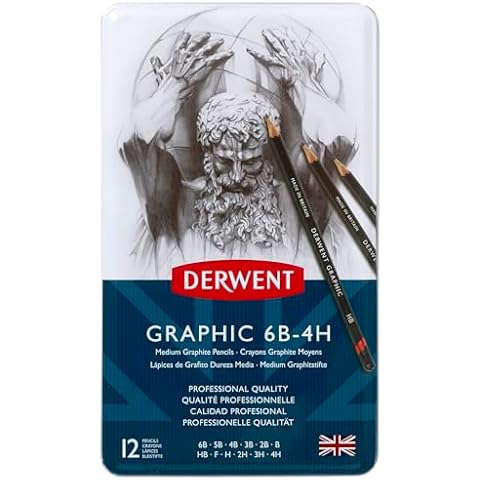 Derwent Graphic Drawing Pencils, Medium, Metal Tin, 12 Count (34214) Cover