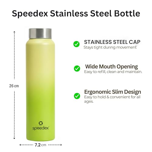 Image of Speedex Stainless Steel Water Bottle 1 Ltr, Leak Proof Screw Cap, BIS Approved 1000 ml Metal Bottle For Daily, Office, School, Gym, Travel Use for Men, Women, Kids, Adults, Lime Green, Set of 2