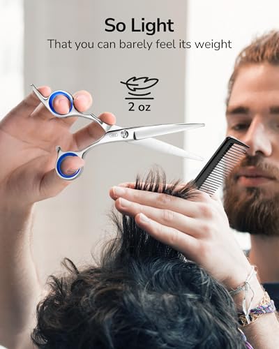 Image of Hair Cutting Scissors, ULG Professional Hair Scissors 6.5 inch Right-Hand Razor Edge Barber Shears with Comb Salon Hair Cutting Shears Made of Japanese Stainless Steel, Hand Sharpened Blue