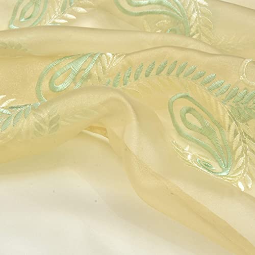 Image of Polyester Embroidered Window Curtain, Set of 2 (5 Feet, Green Carey + Ivory Blackout)