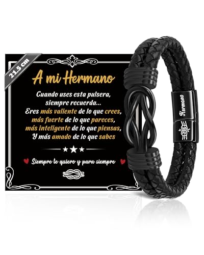 SUNSH Regalo de Cumpleaños para Hermano, Regalo Hombre Original, Pulsera Hermano, Pulsera de Cuero con Nudo Infinito, Regalos para Hermanos Adolescentes, Cumpleaños Navidad Graduación-21,5 cm