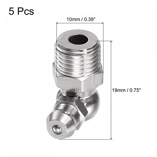 Image of uxcell 201 Stainless Steel 90 Degree Grease Fitting M10 x 1mm Thread Hydraulic Grease Fitting Accessories, 5Pcs