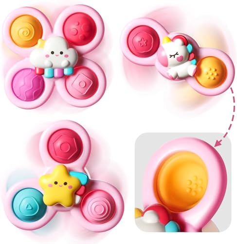 Pourbibi Juguete con ventosa para bebé, 3 unidades, juguete de succión superior para baño, ventana, tronas, aviones, viajes, niños pequeños, 1-3, regalo de cumpleaños