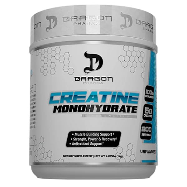 DRAGON PHARMA Bulk Creatine Monohydrate, Aid Muscle Recovery, Post-Workout Supplement, Antioxidant Support (200 Servings, Unflavored)