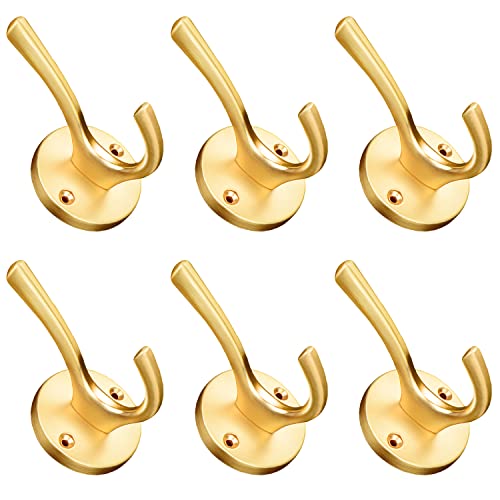 ZUONAI - Perchero de pared para ropa, moderno, resistente, gancho para chaquetas, toallas, doble para cocina, baño, armario (6 unidades, dorado) Cover