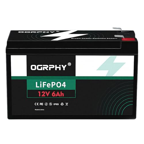 Oghphy 12V 6Ah Lithium Battery - Ultra-Lightweight, Maintenance-Free Rechargeable Battery for RV, Solar, Toys, UPS Backup - 10+ Year Lifespan