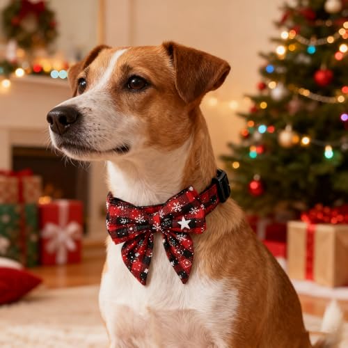 GIUSOBG Weihnachten Hundehalsband 2 x 45 cm Verstellbares Hundehalsband Abnehmbare Fliege Pet Halsbänder, Als Dekoration für Haustiere, Katzen und Hunde