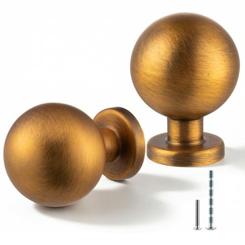 Image of 8 Pack Antique Brass Cabinet Knobs, Round Ball Drawer Knobs for Cabinets Kitchen Hardware with Screw, Diameter 0.95 inch