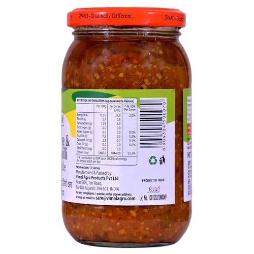 Image of SWAD Mango & Lime Pickle (Aam Nimbu Achar) | 400g Glass Jar | Traditional Indian Spicy Mixed Pickle | Homemade Style, Oil Rich & Authentic Taste | No Artificial Flavours | Ready to Eat with Meals