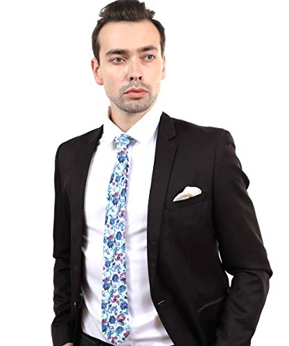 Image of JESLANG Men's Cotton Printed Floral Tie 2.56 inch Skinny Narrow Necktie Various Designs