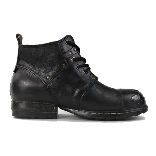 Image of Men's Grippy Black Iron Piece Toe-tipped Design Chukka Boots Lace-up Motorcycle Casual Leather Dress Ankle Boot for Men Fashion 6015-3-A-R