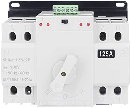 Dual Power Automatic Transfer Switch AC 230V 2P 125A CB Automatic Changeover Toggle Switch Double Transfer Switch for Municipal Electricity, UPS, Inverter, Solar