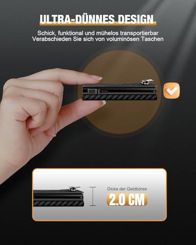 dwnkove Kartenetui Herren, Slim Wallet mit Münzfach & RFID Schutz & ID-Fenster, Pop-Up Smart Wallets for Men, Leder Portmonee Geldbeutel kartenetui für Karten, Kreditkartenetui Herren, Carbon Design 3