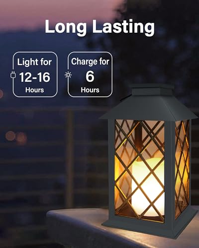 Image of SHYMERY Solar Lanterns Outdoor Waterproof, 14 Inch Outdoor Lanterns with LED Flickering Flameless Candles,2 Pack Hanging Black Lantern Decorative for Patio,Front Porch,Balcony,Outside,Table Decor