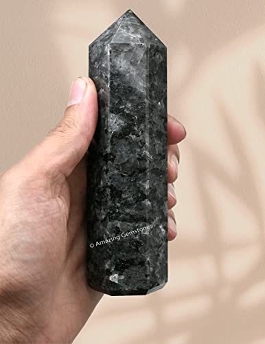 Image of Amazing Gemstone Large Larvikite Crystal Towers ~ Natural Healing Crystal Point Obelisk for Reiki Healing and Crystal Grid (5.5 to 6 INCH)