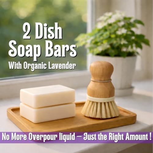 Image of KELEBS 2 Dish Soap Bars | Lavender Essential Oil Formula | Natural & Organic Ingredients | Gentle on Hands | For Plant-Based Kitchens & Light Dishwashing | Biodegradable | No Overpour | Value Pack
