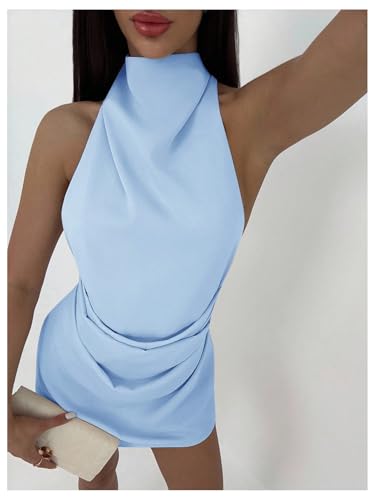 Image of Floerns Women's Ruched Cowl Neck Halter Mini Dress Tie Backless Night Out Dresses