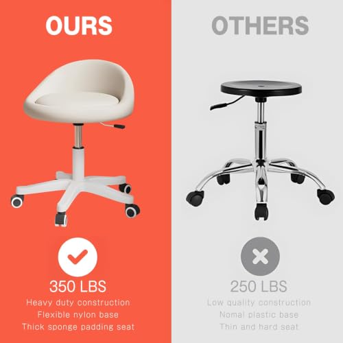 Image of Swivel Rolling Stool Drafting Chair with Wheels Beige Set of 1 | Height Adjustable PU Leather Drafting Chair, Round Seat for Salon, Spa, Tattoo, Office, Home Use