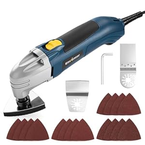 Enventor 200W Oszillationswerkzeug, 22000RPM, 3° Oszillationswinkel, Oszillierendes Multifunktionswerkzeug mit 1 Schaber, 1 Sägeblatt und 16 Schleifpapieren zum Schneiden, Schnitzen und Polieren