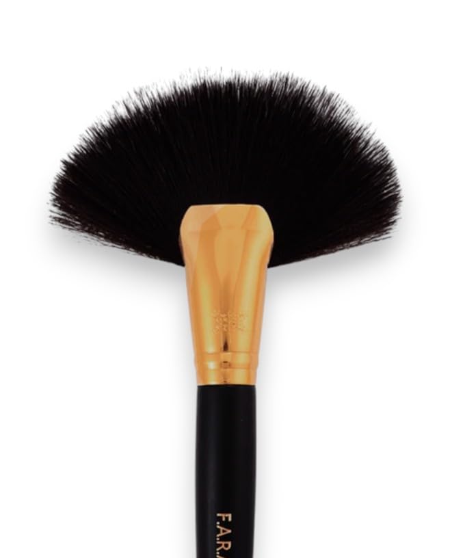 F.A.R.A.H Luxe Fan Brush 58F - Vegan Highlight & Bronzing Brush - Brass Ferrule & Wooden Handle Professional Fan Makeup Brush