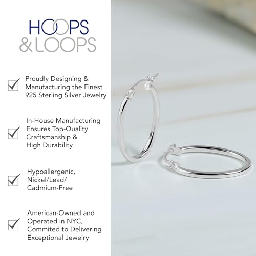 Hoops & Loops 925 Sterling Silver 1.5mm Oval Square-Tube Hoop Earrings for Women Men, 15mm 20mm 25mm 30mm | Silver, Yellow Gold, Rose Gold3