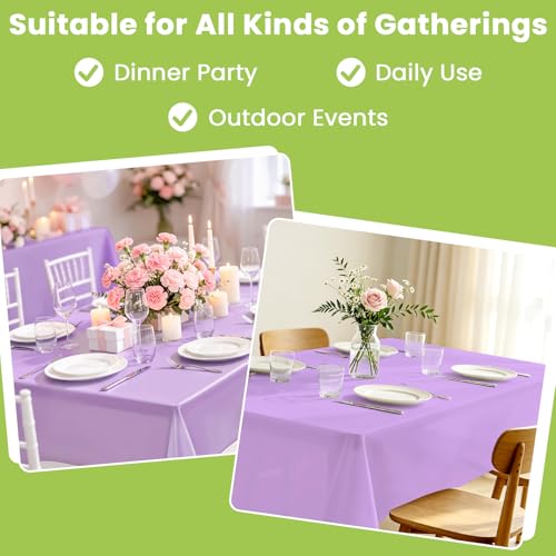 Image of Mulbozy 4 Pcs Light Purple Plastic Table Cloth, 54x108inch, Lavender