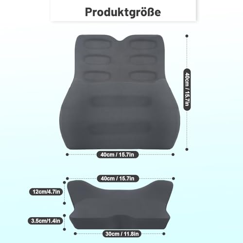Juspota Lendenwirbelkissen, Lordosenstütze Auto, Lendenkissen Auto Memory Foam, Ergonomisches Rückenkissen Auto, Lordosekissen fur Auto, Bürostuhl, Zuhause, Grau