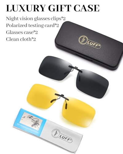 Image of LUFF Polarized /Night Vision Clip on Sunglasses /Myopia Glasses for Driving Black-Yellow