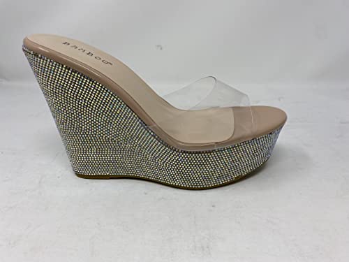 Image of BAMBOO Women's Clear Band Platform Wedge Slide Nude34 Size 7