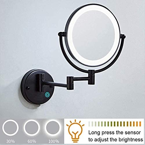 Espejo de tocador de maquillaje iluminado montado en la pared, espejo de maquillaje de baño con aumento 1X/10X de doble cara de 8 pulgadas, atenuación táctil de pantalla, espejo de afeitar cosmét