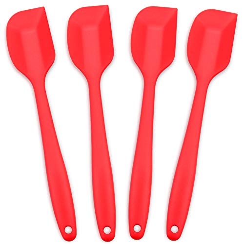 Silicone Spatula 4-piece Set, Heat-Resistant Non-stick Rubber Spatulas with Stainless Steel Core, Red Large Red