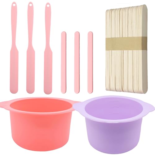 2Pcs 14 oz Silicone Wax Warmer Liner & 56 Pcs Waxing Sticks Body Hair Removal Sticks Applicator Easy to Clean Non-Stick Wax Pot Silicone Bowl