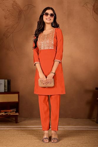 Image of Women's Embroidered Kurta Pant Set | Ethnic Kurta with Pant | Festive & Casual Wear Suit Set for Women
