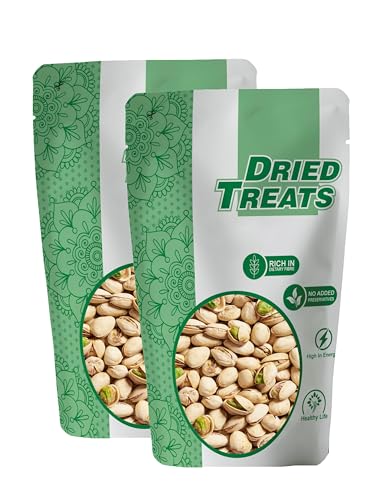 Image of Dried Treats Roasted and Salted Pistachios 400 Grams (200g X 2) - Tasty Crunchy Healthy Nut Snack | Pista Dry Fruit | Rich in Protein, Fiber & Antioxidants | Great for Kids During Study Time and Office Breaks | Vegan Friendly Pista | Low Calorie - Lightly salted Pistachios