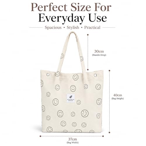 Image of Street27 Korean Canvas Corduroy Tote Bag Casual Work Shoulder Handbags | Multi-Purpose Bag |Sturdy Canvas Bag with Large Capacity | Shopping Bag for Office, College & Daily Use