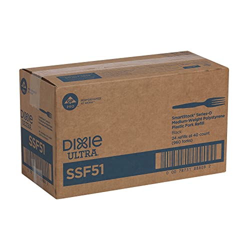 Image of Dixie SSF51 SmartStock Plastic Cutlery Refill, Forks, Black, 6.5 Inches, 40 Per Pack (Case of 24 Packs)