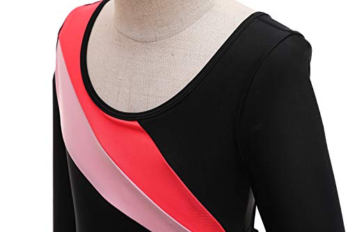 Viriber Girls\' Activewear Dresses Gymnastics Leotards for Girls Dance Ballet Suit Unitard Gymnastic Athletic Outfits(110(5-6T),Pink&Watermelon red Long)