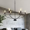 FookChak Black Dining Room Light Fixture, 6-Light Farmhouse Black Chandelier for Bedroom Metal Candle Chandeliers Hanging Lighting for Kitchen Living Room Entryway Foyer, 28.54in