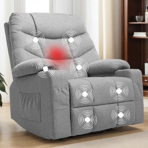 YITAHOME Oversized Swivel Rocker Recliner Chair with Massage & He...