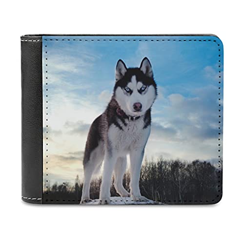 Siberian Husky Men's Leather Wallets Slim Billfold Gifts for Men/Boyfriend/Husband/Dad white13 One Size 