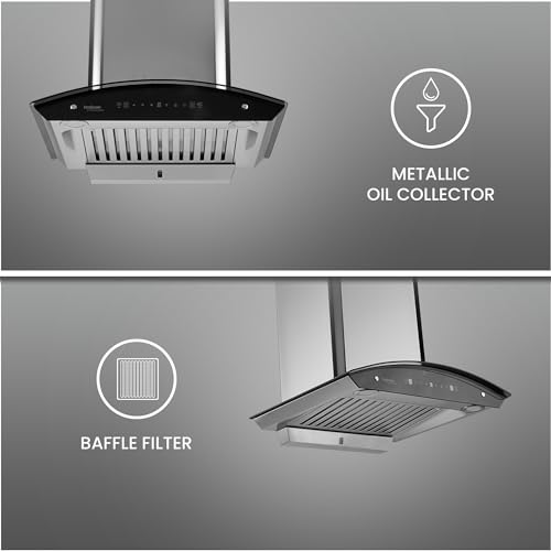 Image of Hindware Smart Appliances | Nevio Plus 60 cm Chimney | 1400 CMH | Curved Glass | Baffle Filter | Auto Clean | Touch Control, Motion Sensors | 10 Yrs Warranty on Motor & 2 Yrs on Product (Inox)