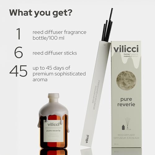 Image of Vilicci Reed Diffuser, Pure Reverie Scent, Strong Home Air Freshener, Long-Lasting Aroma Diffuser for Home and Office Decor, Vegan, Cruelty-Free Oil Ingredients, 3.4 oz (100ml)