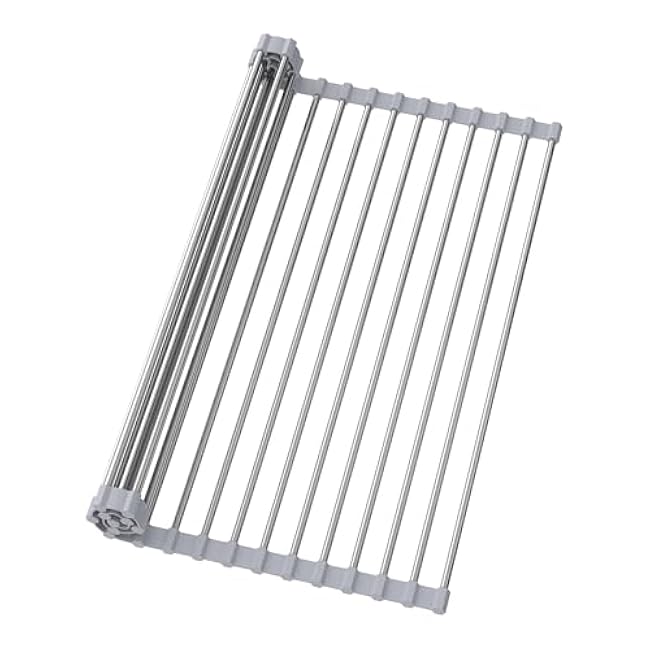 Dish Drying Rack Over The Sink with Roll Up for Kitchen,16.9''x15.7'',Gray